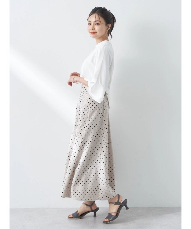 earth music&ecology ラッフル７分袖ブラウス Off White