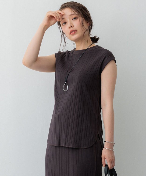 23区 【SLOW/一部店舗限定】ランダムリブフライス フレンチスリーブ カットソー ダークブラウン系