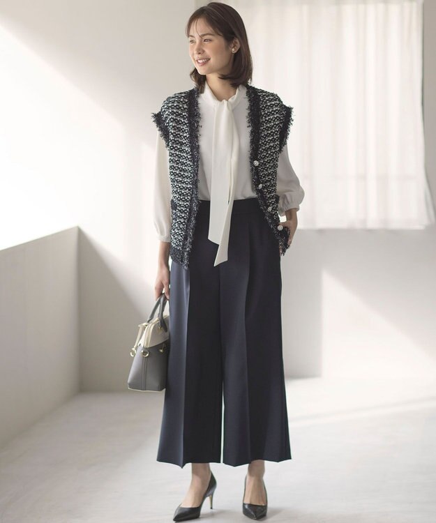 組曲 L 【ストレッチ・イージーケア】オシャクロス ガウチョパンツ ネイビー系