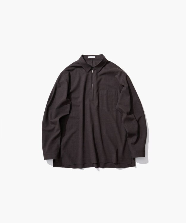 ATON TWIST WOOL WASHER | ジップアップシャツ - UNISEX BROWN TOP