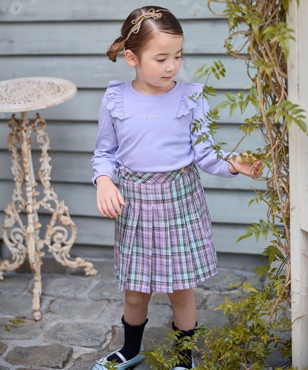 ANY KIDS ラメチェックプリーツスカパン ラベンダー系