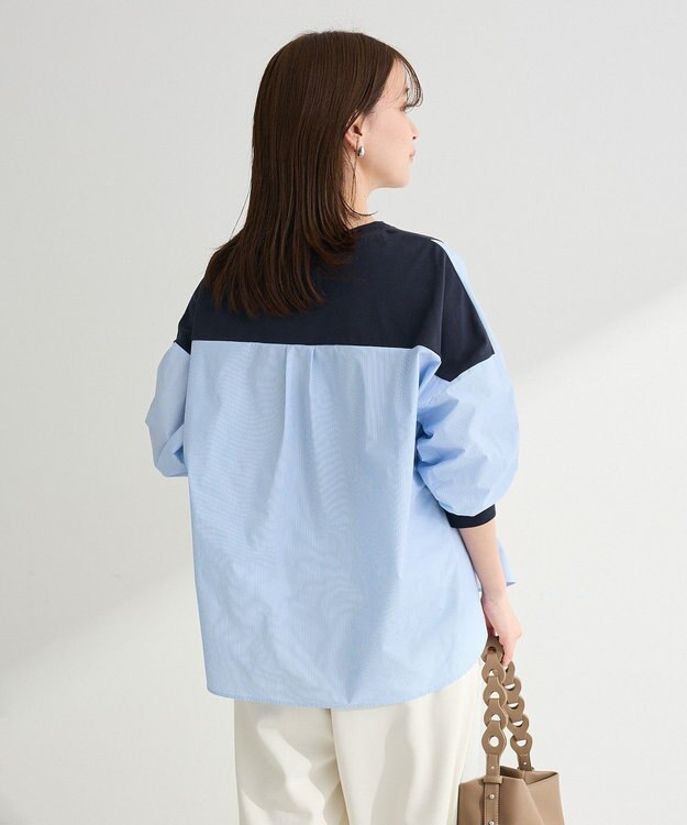 Green Parks ７分袖サイドシャーリングドッキングプルオーバ Navy