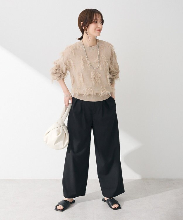 Green Parks フリンジニットプルオーバー Gray Beige