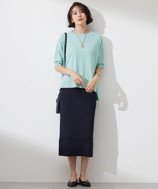 自由区 【接触冷感・UVカット・WEB限定カラーあり】クレープストレッチプルオーバー ニット アクア