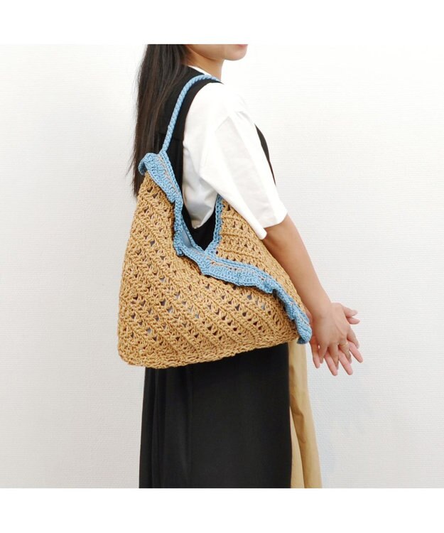 UNBILLION cachecache フリル編みワンハンドルクロッシェトート サックスブルー