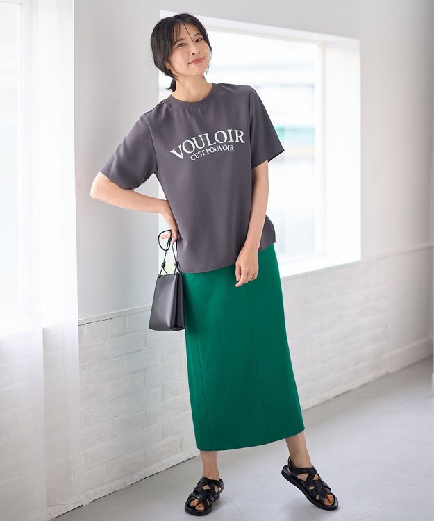 ANY L 【ウエストゴム】カットジョーゼットタイトスカート グリーン