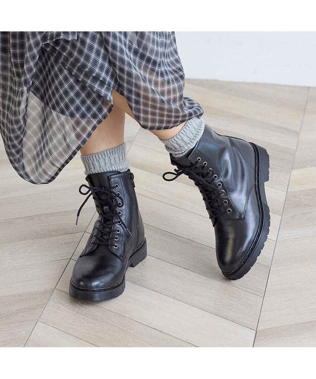 ing <ing>【WEB限定】レースアップショートブーツ ブラック