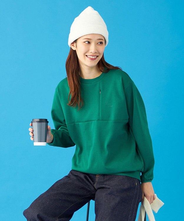 SHARE PARK LADIES 【UVカット・吸水速乾・ストレッチ・軽量・アンチピリング 】ダンボールクルーネックスウェット（S・Mサイズ） グリーン系