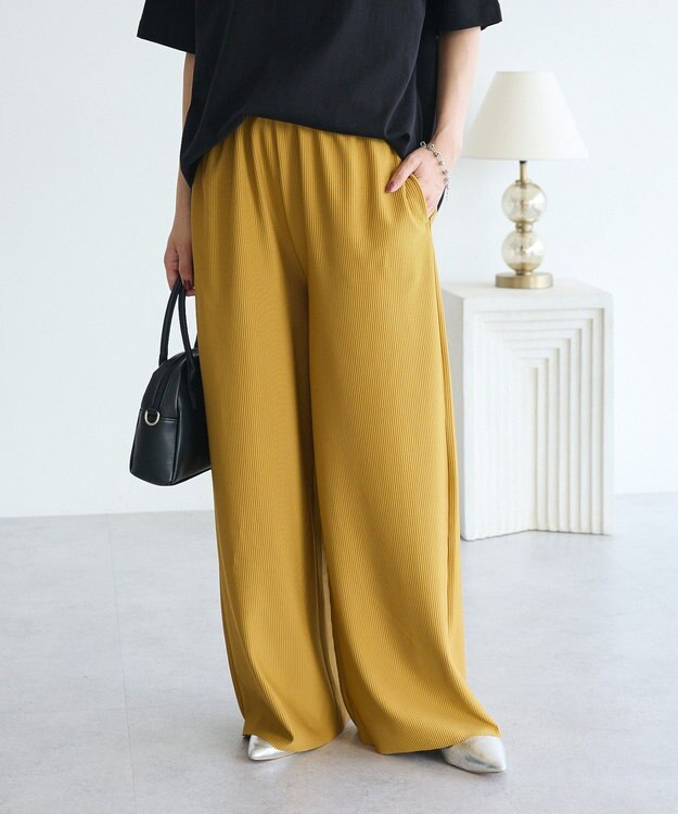 Green Parks 楽ちんプリーツワイドパンツ Mustard