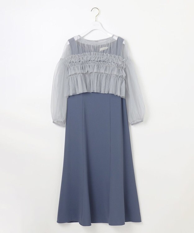 ANY SIS 【Lily Calin】チュールフリルトップス×ドレスセット ブルー×アイスグレー