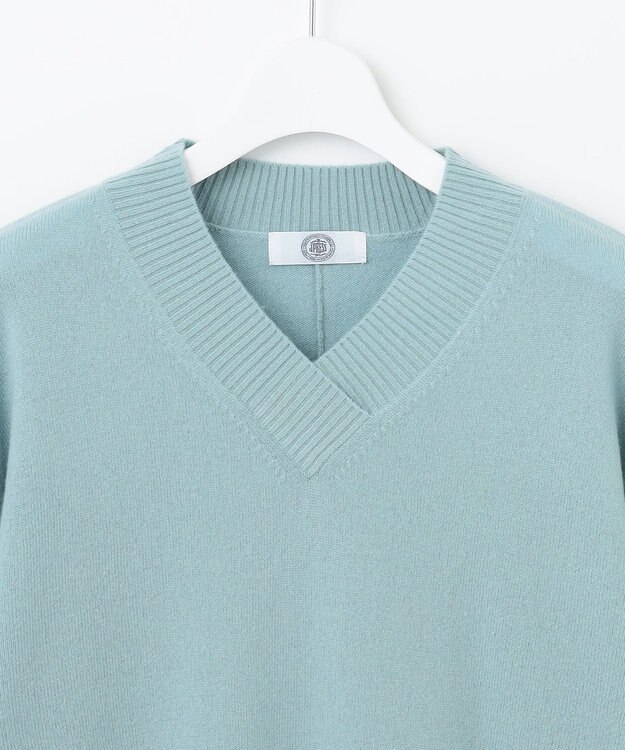 J.PRESS LADIES L 【洗える】CASHMERE BLEND Vネック ニット ライトグリーン系