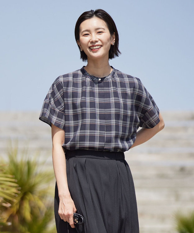 大きいサイズ J.PRESS チェックバンドカラーカットソー(23区ICB自由区 大きいサイズ J.PRESS チェックバンドカラーカットソー(23区ICB