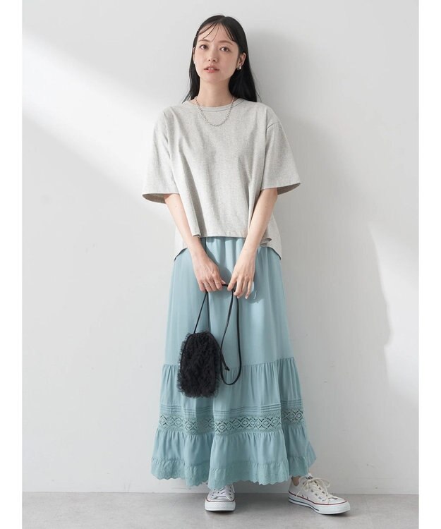 earth music&ecology バックタッククロップドＴ Gray Mixture