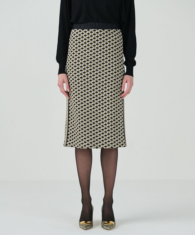 GRACE CONTINENTAL ラメジャガードラインスカート ゴールド