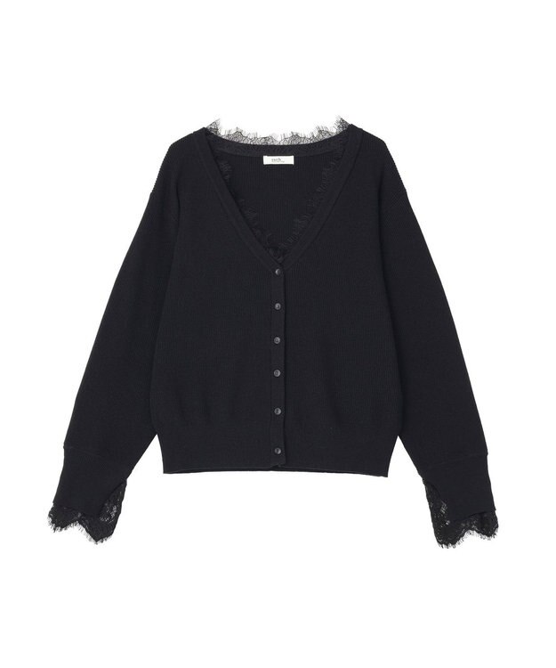 earth music&ecology レーストリムカーディガン Black