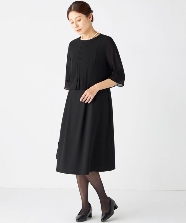 組曲 NOIR 【洗える】ウォッシャブルストレッチバックサテン ジャケット＋ワンピース ブラック系