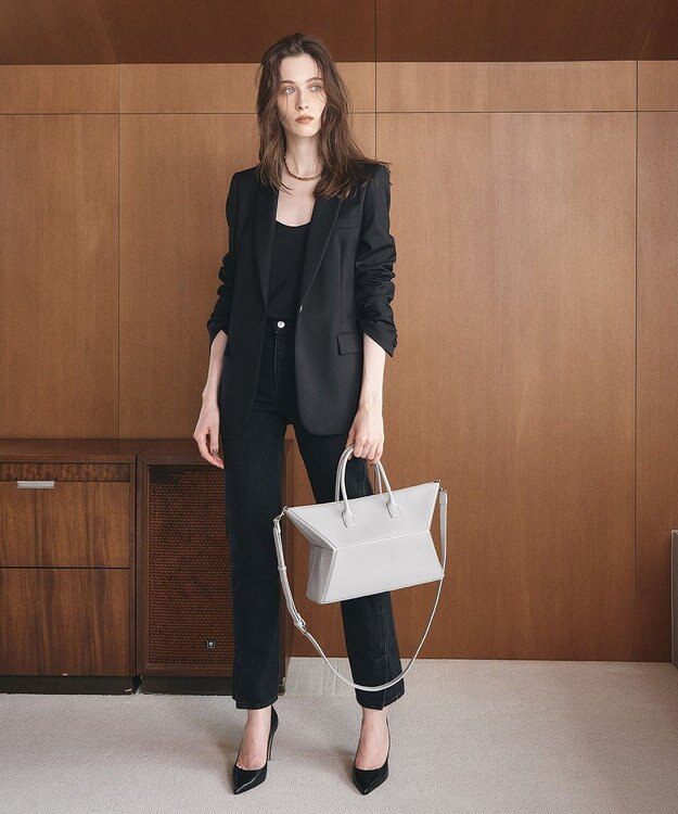 TOPKAPI 【TREASURE TOPKAPI】フェイクレザー ジオメトリック ショルダー付 トートバッグ ライトグレー