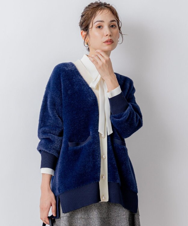 組曲 ナイロンファーニット カーディガン ネイビー系