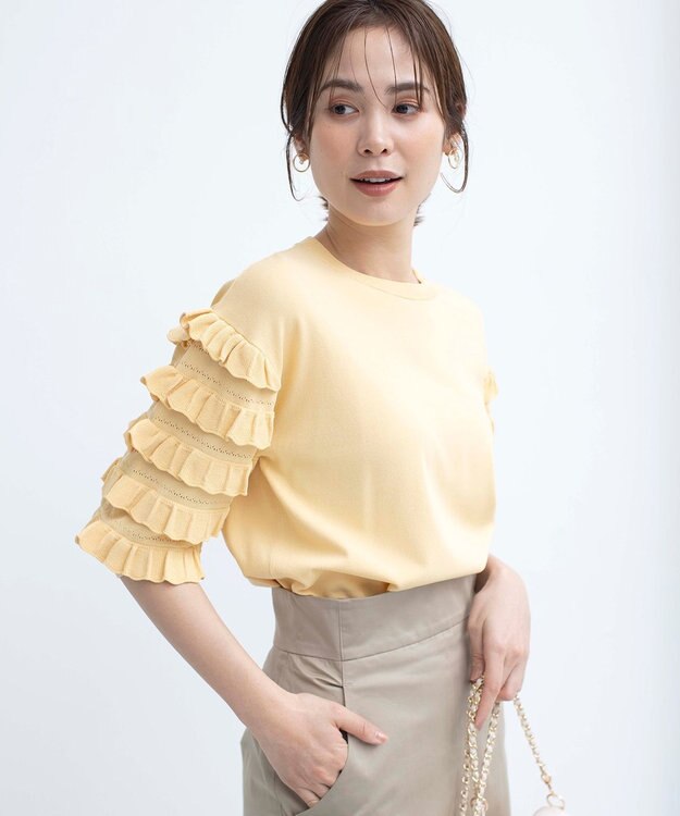 組曲 S 【WEB限定カラーあり】MINA 袖フリルニットプルオーバー イエロー系9