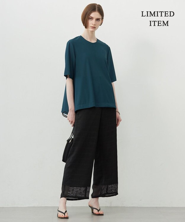 ICB L 【WEB限定・洗える】シアートリコット ペプラムカットソー ピーコック系