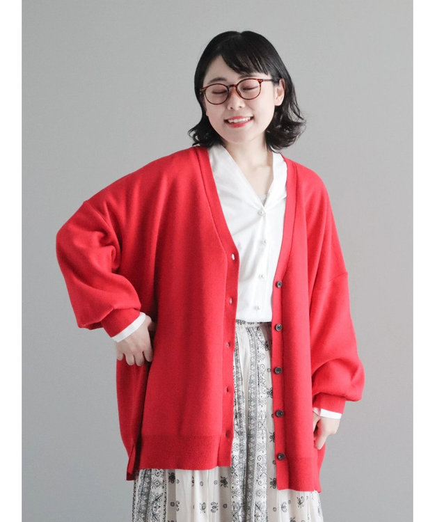 CRAFT STANDARD BOUTIQUE ＶネックＢＩＧシルエットカーディガン Red