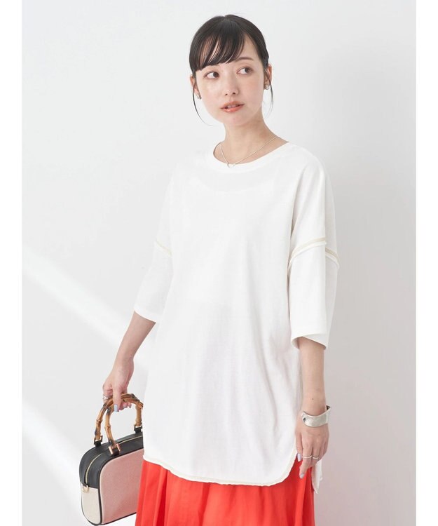 earth music&ecology 配色ステッチチュニックＴ Off White