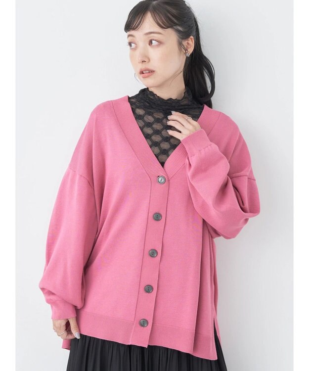 earth music&ecology サイドスリットルーズＶネックカーディガン Pink