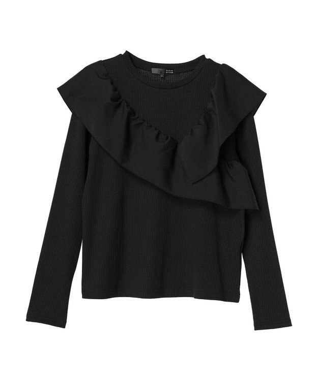 Green Parks ・ＳＵＧＡＲ　ＳＰＯＯＮ　アシンメトリーフリルロンＴＥＥ Black