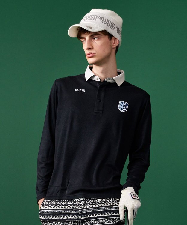 23区GOLF 【MEN】【吸湿発熱】グランサーモカノコ ポロシャツ ネイビー系