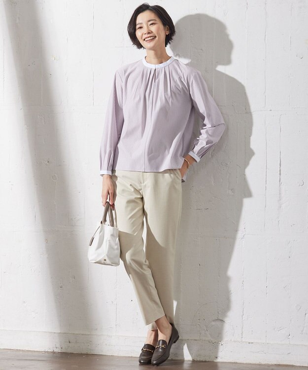 J.PRESS LADIES L ストライプジャージー カットソー ふじ色系1