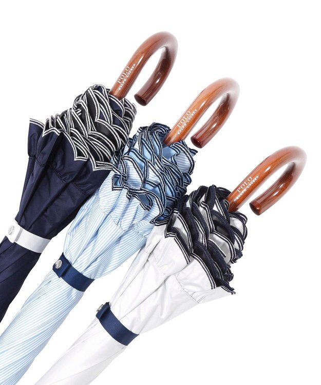 MOONBAT 【WEB限定】POLO RALPH LAUREN（ポロ ラルフローレン）晴雨兼用日傘 長傘 ワンポイントベア刺繍 フリル 一級遮光 遮熱 UV ディープブルー