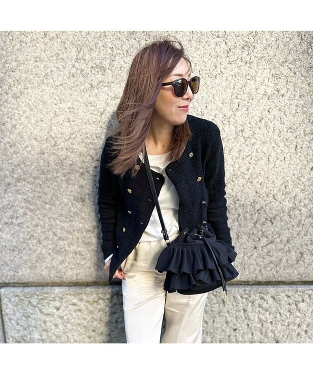 LA BAGAGERIE 【インスタグラマー chiyoさん×LA BAGAGERIE】フリルバケットバッグ ブラック