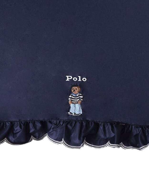 MOONBAT 【WEB限定】POLO RALPH LAUREN（ポロ ラルフローレン）晴雨兼用日傘 長傘 ワンポイントベア刺繍 フリル 一級遮光 遮熱 UV ディープブルー