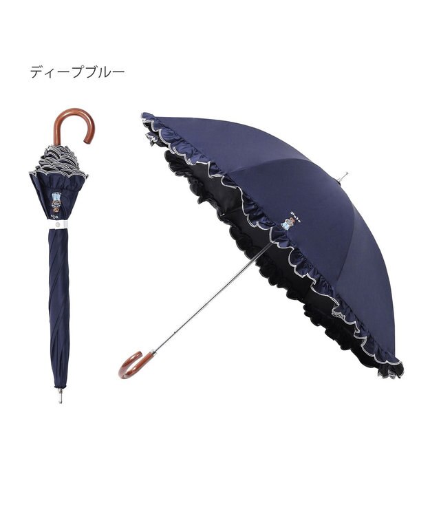MOONBAT 【WEB限定】POLO RALPH LAUREN（ポロ ラルフローレン）晴雨兼用日傘 長傘 ワンポイントベア刺繍 フリル 一級遮光 遮熱 UV オフホワイト