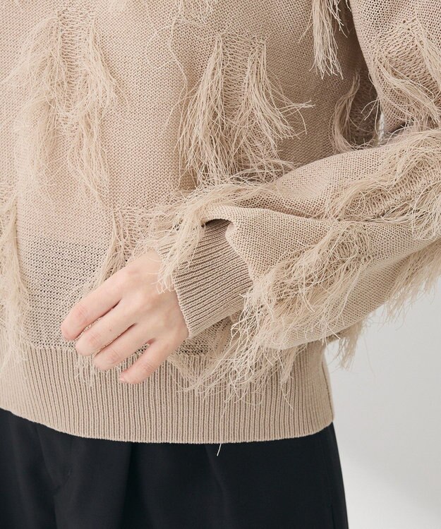 Green Parks フリンジニットプルオーバー Gray Beige