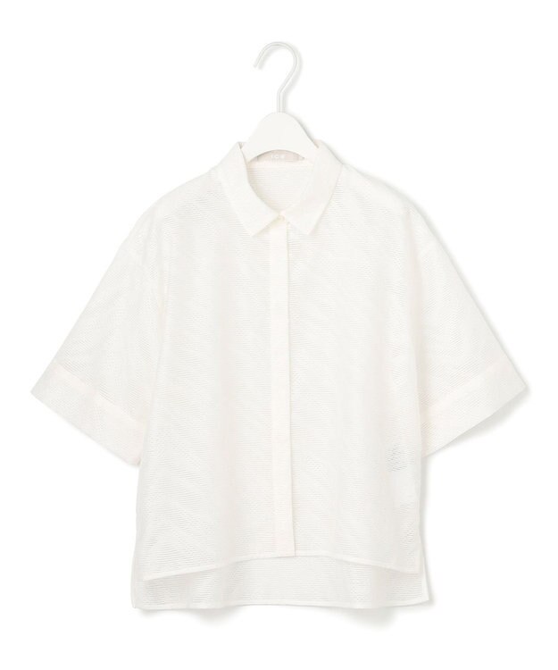 ICB L 【洗える】ゼブラシアーJQ クロップドシャツ オフホワイト系