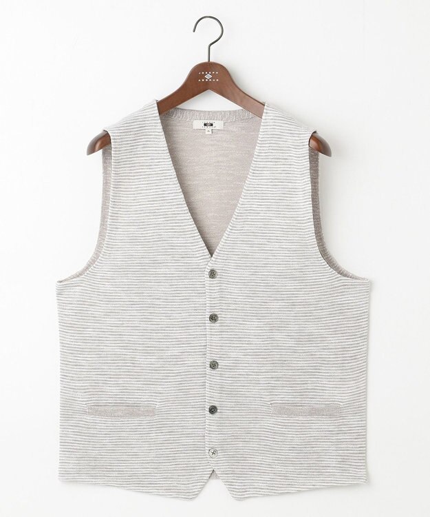 JOSEPH ABBOUD 【キングサイズ・軽い/洗える】スラブギマボーダーニットベスト ライトグレー系1