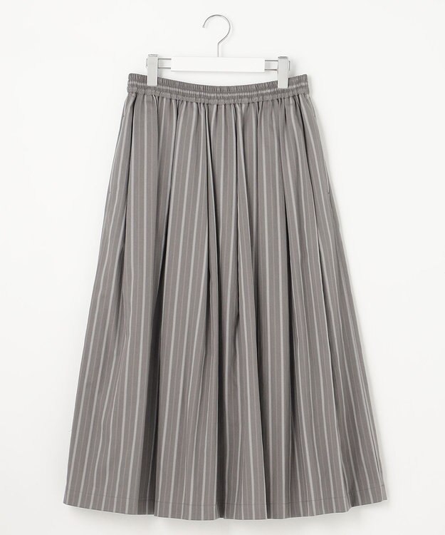23区 【SLOW/洗える】コットンナイロンストライプ タックフレア スカート グレーストライプ