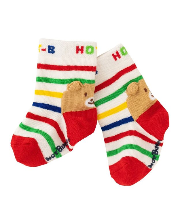 MIKI HOUSE HOT BISCUITS 【9-17cm】 かかと顔　ボーダーソックス マルチカラー
