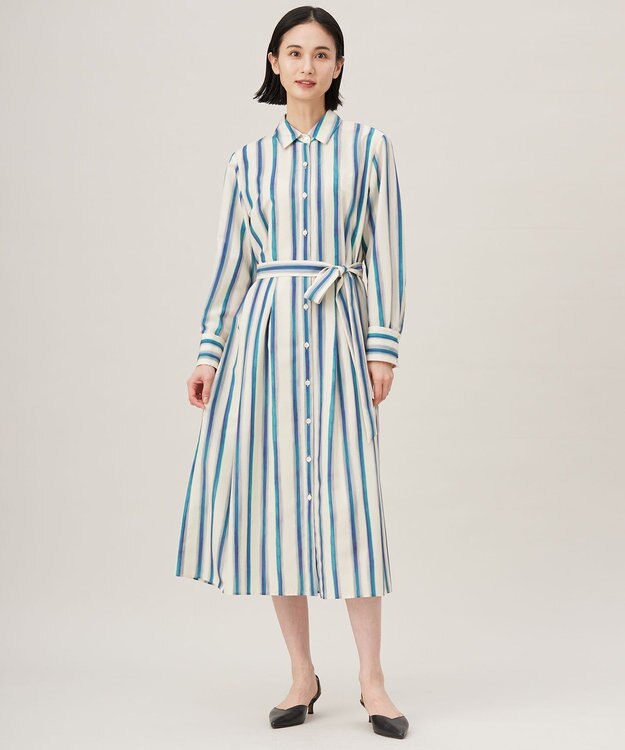 自由区 S 【カタログ掲載・洗える】ストライププリント ワンピース ブルー系ストライプ