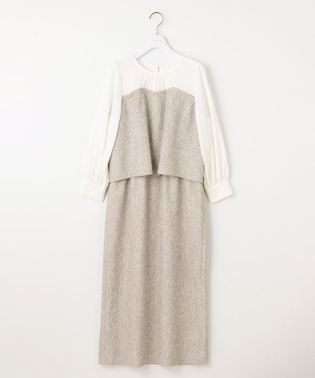 ANY SIS L 【洗える】ツイードコンビ ワンピース アイボリー系