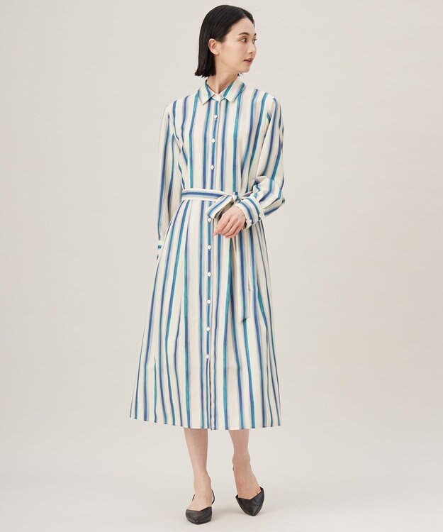 自由区 S 【カタログ掲載・洗える】ストライププリント ワンピース ブルー系ストライプ