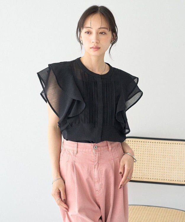 earth music&ecology ラッフルブラウス Black