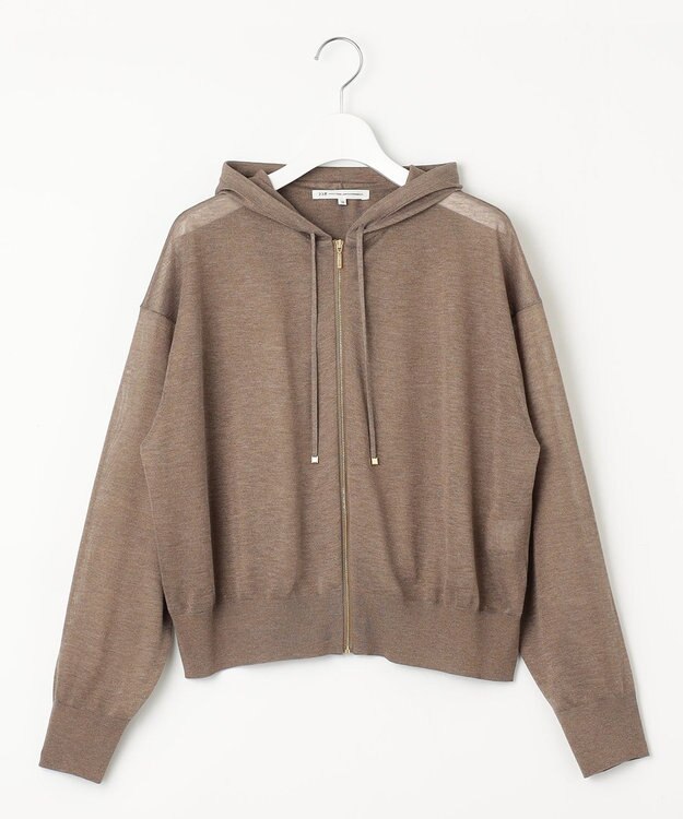 23区 S 【洗える】シャイニーシアー ニットパーカー ブラウン系