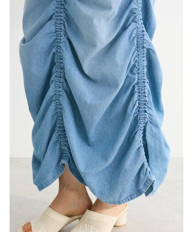 Green Parks ・ＳＵＧＡＲ　ＳＰＯＯＮ　シャーリングデニムスカート Light Indigo