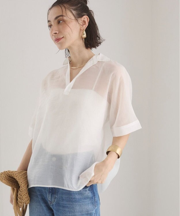 WEGO 【ANGIE VINTAGE】スキッパーシアーシャツ ホワイト