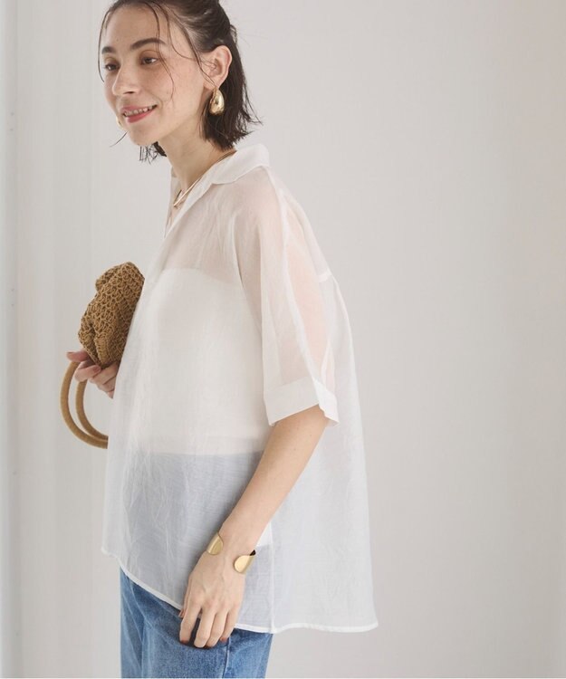 WEGO 【ANGIE VINTAGE】スキッパーシアーシャツ ホワイト