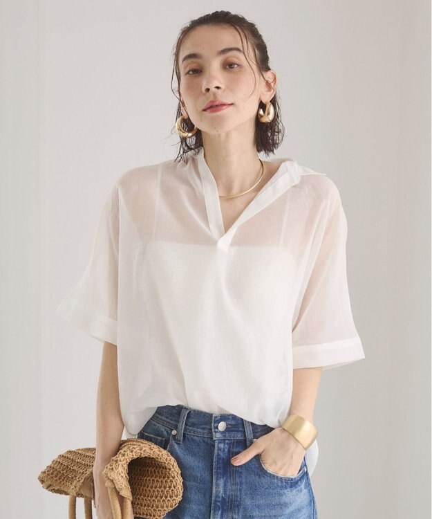 WEGO 【ANGIE VINTAGE】スキッパーシアーシャツ ホワイト
