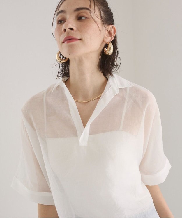WEGO 【ANGIE VINTAGE】スキッパーシアーシャツ ホワイト