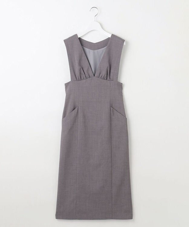 Feroux 【洗える】美シルエット ジャンパースカート ライトグレー系